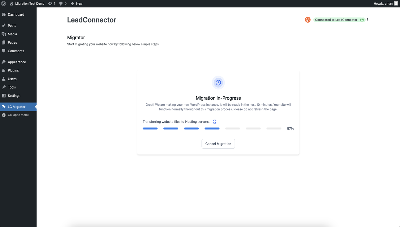 Step 8: Start Migration